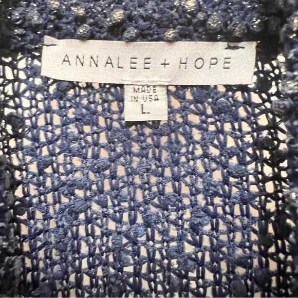 Annalee & Hope Open Cardigan Bell Sleeve Blue and Gold Knit Size L - Picture 5 of 6